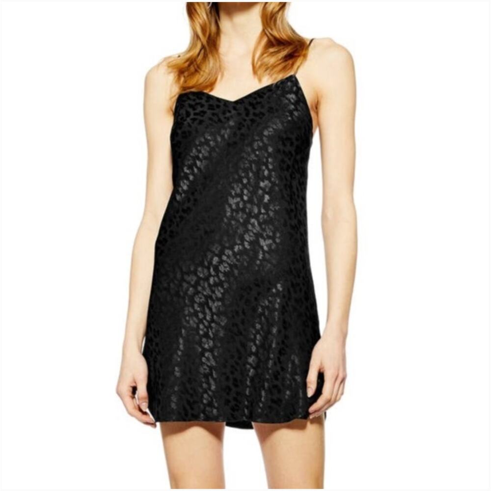 Topshop Leopard Print Jacquard Black Spaghetti Strap Mini Dress Slip Size 0 XS - Picture 2 of 12